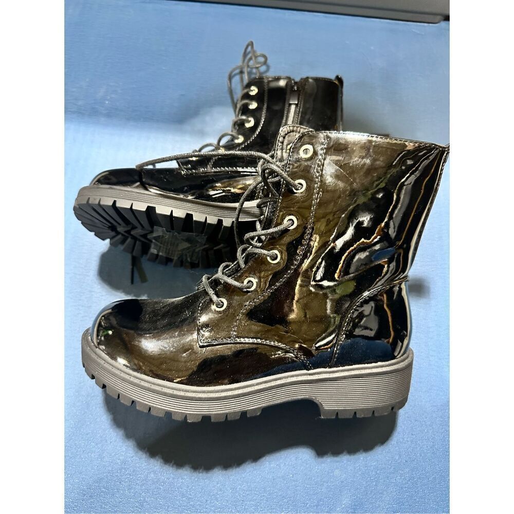 Forever Link Girl's Chief-88K Military Ankle Boots Patent Leather Size 4